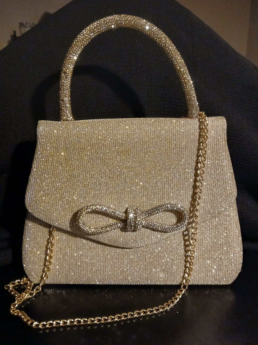 Sparkling Gold Evening Top-Handle Bag with Chain Strap
